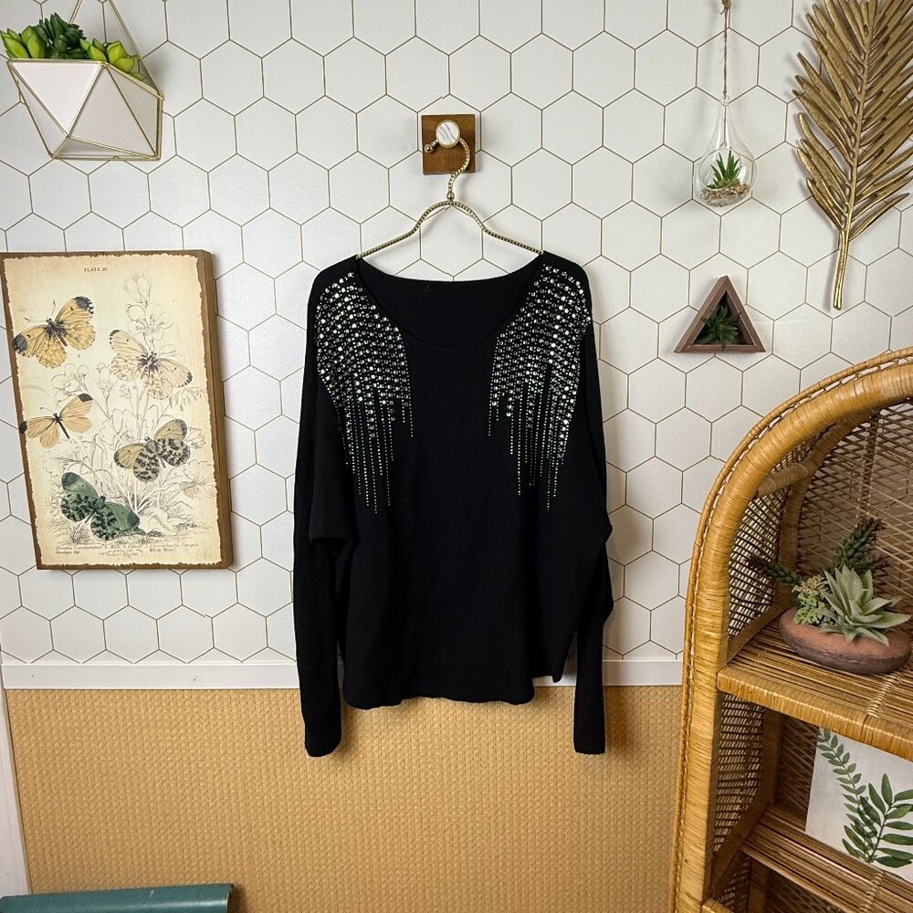 Vila Milano Black Wool Blend Long Sleeve Jeweled Sweater - Size - Large - Picture 1 of 5